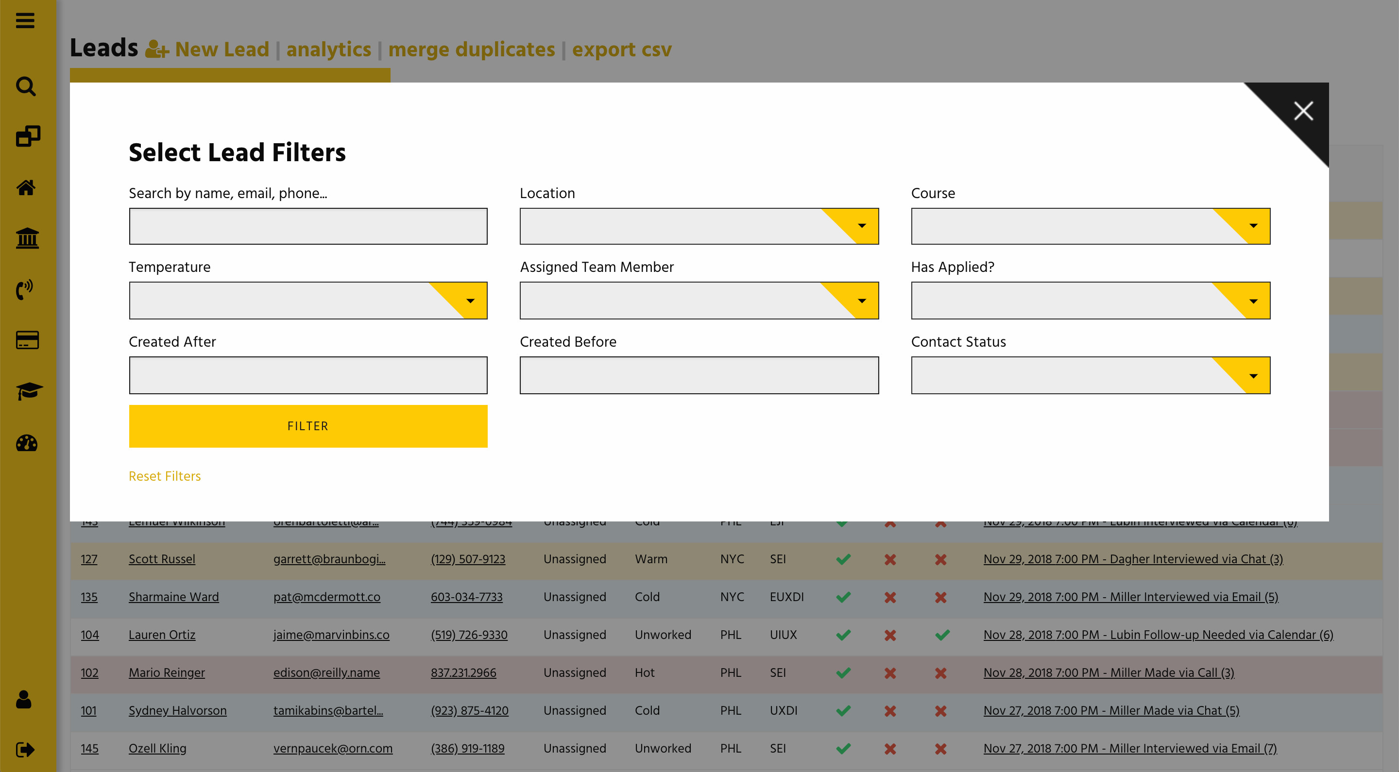 SectionsCRM-Lead-Filters